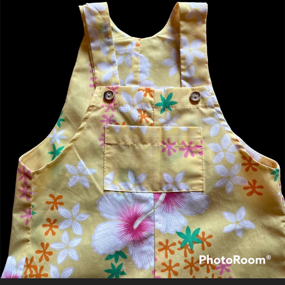 VTG 12-24 Mo Hawaiian Shortall, Yellow w/ Flowers - Picture 2 of 5